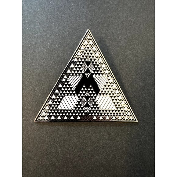 Judy Chicago 1987 triangle Holocaust Project brooch pin signed black white ename - Picture 16 of 16